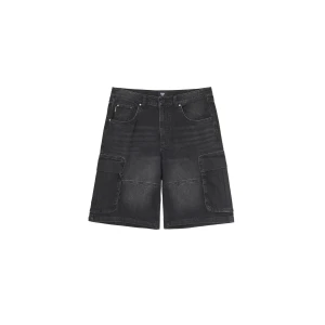 Cropp - Jeansowe szorty z kieszeniami cargo - czarny