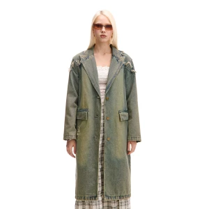 Cropp - Jeansowy płaszcz w stylu vintage - niebieski