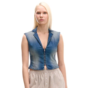 Cropp - Jeansowy top w stylu vintage - niebieski