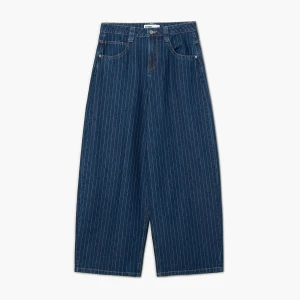 Cropp - Jeansy baggy balloon w paski - granatowy