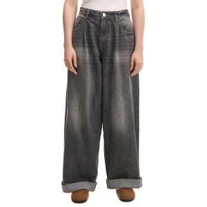 Cropp - Jeansy baggy oversize z podwinięciem - szary