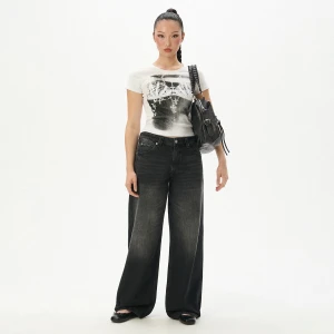 Cropp - Jeansy baggy TALL z efektem sprania - czarny