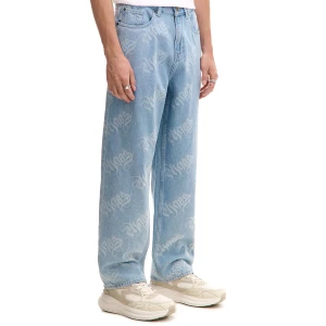 Cropp - Jeansy baggy z nadrukiem - niebieski