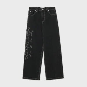 Cropp - Jeansy baggy z ozdobnym haftem - czarny