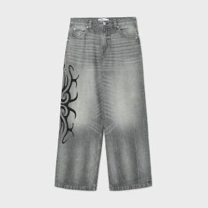 Cropp - Jeansy baggy z ozdobnym haftem - szary