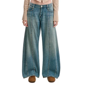 Cropp - Jeansy barrel fit z efektem sprania - niebieski