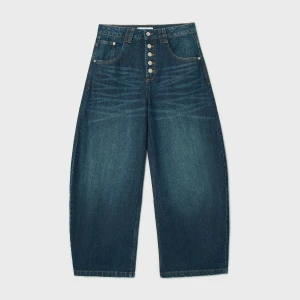 Cropp - Jeansy barrel z wysokim stanem - granatowy