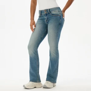 Cropp - Jeansy bootcut z efektem sprania - niebieski
