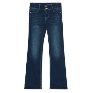 Cropp - Jeansy bootcut z efektem sprania PETITE - granatowy