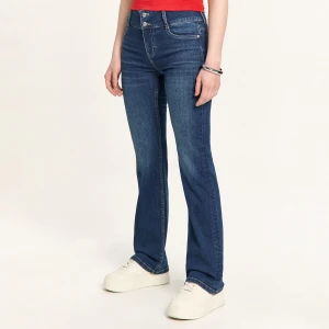 Cropp - Jeansy bootcut z efektem sprania PETITE - granatowy