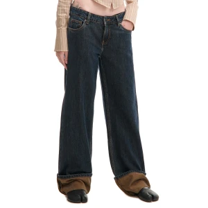 Cropp - Jeansy boyfriend z podwinięciem - granatowy