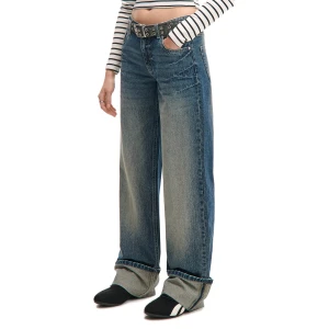 Cropp - Jeansy boyfriend z podwiniętymi nogawkami - niebieski