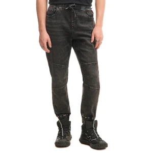 Cropp - Jeansy jogger z ozdobnymi sznurkami - szary