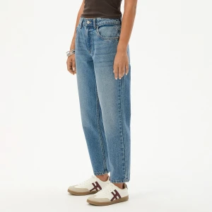 Cropp - Jeansy mom z efektem sprania - niebieski