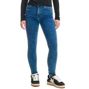 Cropp - Jeansy skinny push up z efektem sprania - niebieski
