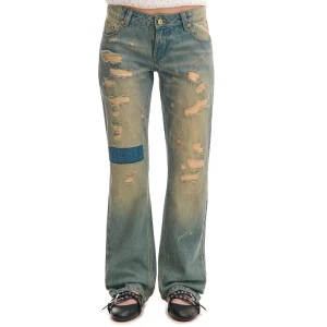Cropp - Jeansy straight slim w stylu vintage - niebieski