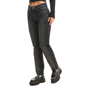 Cropp - Jeansy straight slim z efektem sprania - czarny