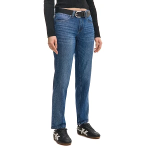 Cropp - Jeansy straight slim z efektem sprania - niebieski