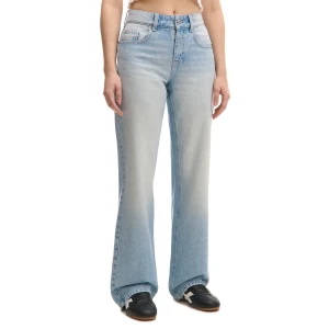 Cropp - Jeansy straight TALL z efektem sprania - niebieski