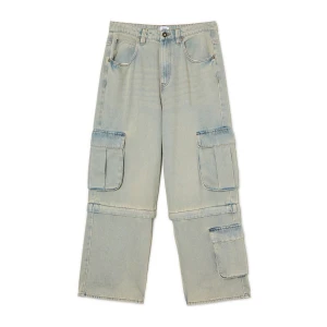 Cropp - Jeansy super baggy cargo z odpinanymi nogawkami - niebieski