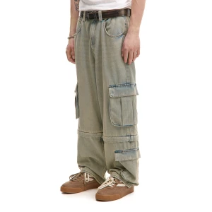 Cropp - Jeansy super baggy cargo z odpinanymi nogawkami - niebieski