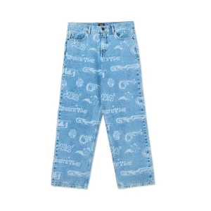 Cropp - Jeansy super baggy z laserowym nadrukiem - niebieski