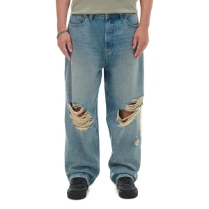 Cropp - Jeansy super baggy z postrzępieniami - niebieski