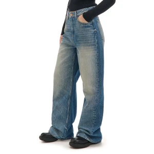 Cropp - Jeansy wide leg typu barrel - niebieski