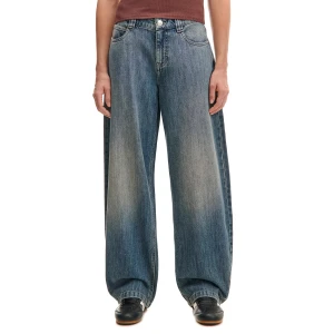 Cropp - Jeansy z nogawką barrel i efektem sprania - niebieski