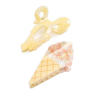 Cropp - Klamry do włosów w kształcie loda i wstążki - żółty