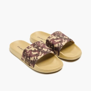 Cropp - Klapki z nadrukiem i paskiem moro - beżowy