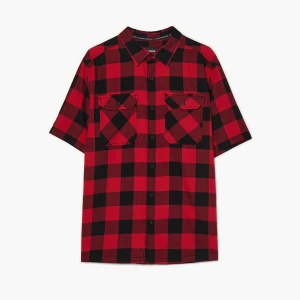 Cropp - Koszula w czerwono-czarną kratę - czerwony