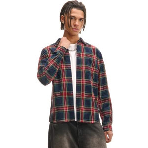 Cropp - Koszula w kratę z kieszenią - granatowy