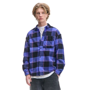 Cropp - Koszula w kratę z kieszonką - granatowy