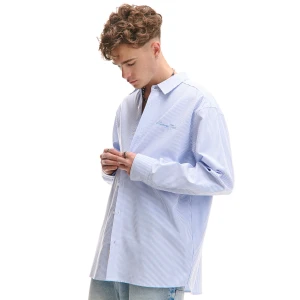 Cropp - Koszula w niebieskie paski z haftem - niebieski