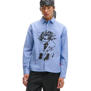 Cropp - Koszula w paski z dziewczyną anime - niebieski