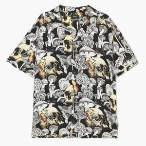 Cropp - Koszula z motywem grzybów i czaszek - czarny