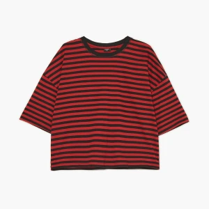 Cropp - Koszulka basic w paski - czerwony