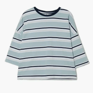 Cropp - Koszulka boxy w paski - niebieski