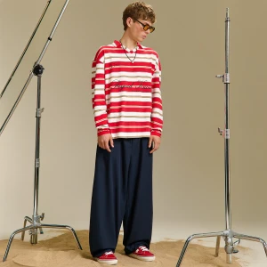 Cropp - Koszulka longsleeve w paski z kołnierzykiem - czerwony