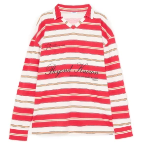 Cropp - Koszulka longsleeve w paski z kołnierzykiem - czerwony