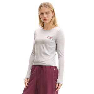 Cropp - Koszulka longsleeve z haftowanym napisem - jasny szary