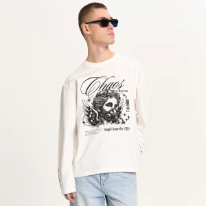 Cropp - Koszulka longsleeve z motywem anioła - kremowy