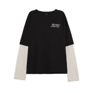 Cropp - Koszulka longsleeve z napisami - czarny