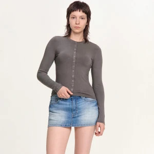 Zdjęcie produktu Cropp - Koszulka longsleeve z zapięciem na zatrzaski - szary