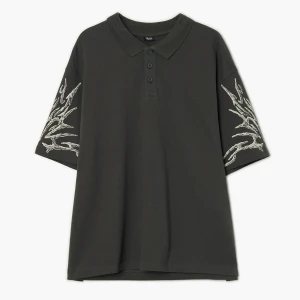 Cropp - Koszulka polo z ozdobnymi rękawami - szary