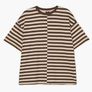 Cropp - Koszulka w nieregularne paski - brązowy