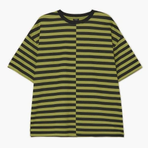 Cropp - Koszulka w nieregularne paski - zielony