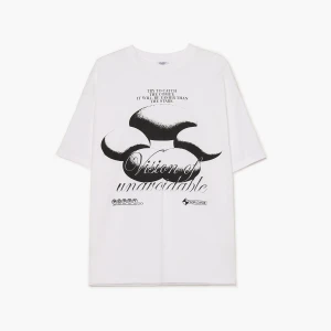 Cropp - Koszulka z dużym nadrukiem na plecach - biały