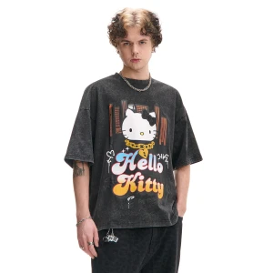 Cropp - Koszulka z efektem sprania i Hello Kitty - czarny